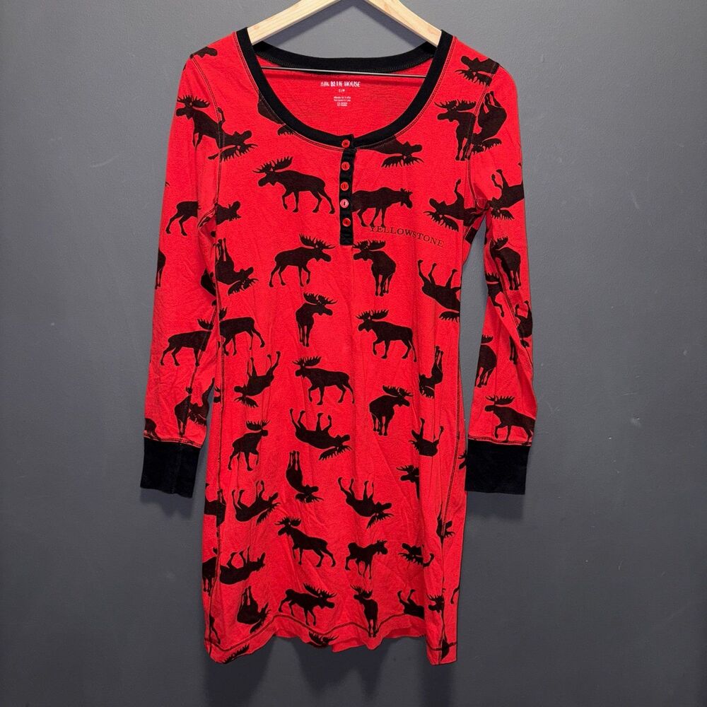 Little Blue House Womens Night Gown Small Red Black Moose Yellow Stone